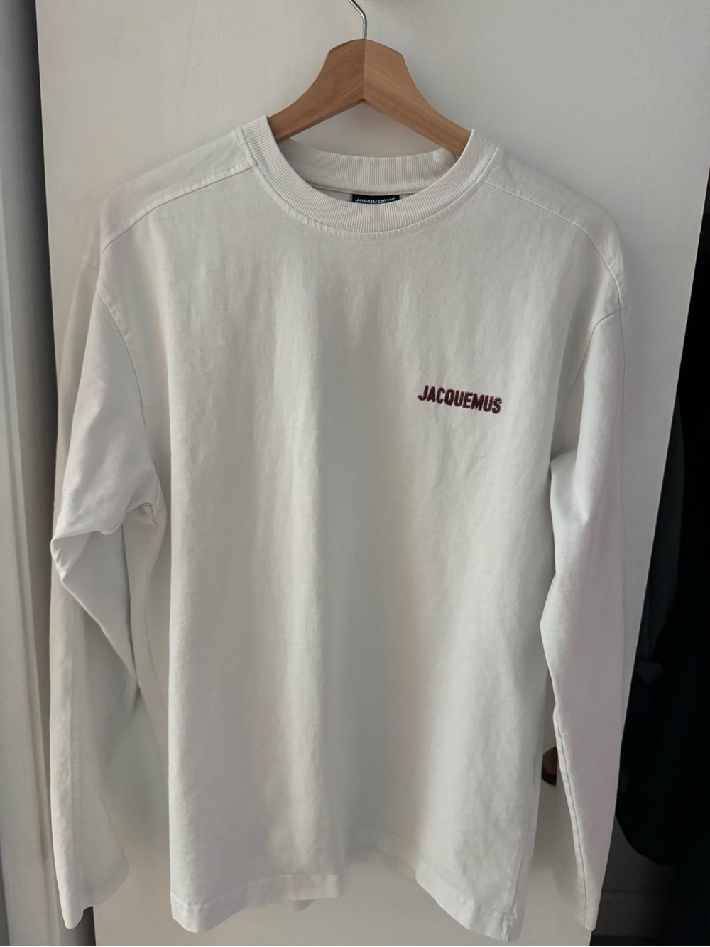Jacquemus Cream Long-Sleeve Tee with Chest Logo